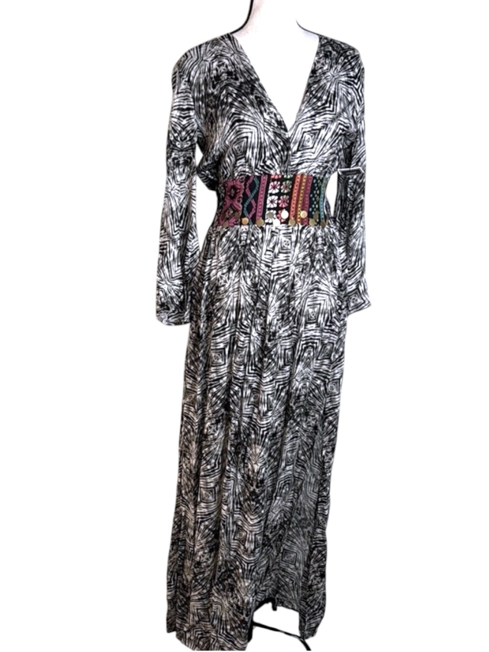 Volcom Stone Row Maxi Dress XS NWT Black White Boho Festival Sleeveless Flowy - Picture 6 of 11